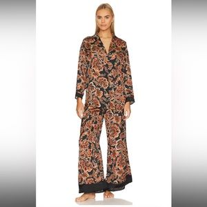 Free People Dreamy Days Pajama Set in Black Combo NWOT